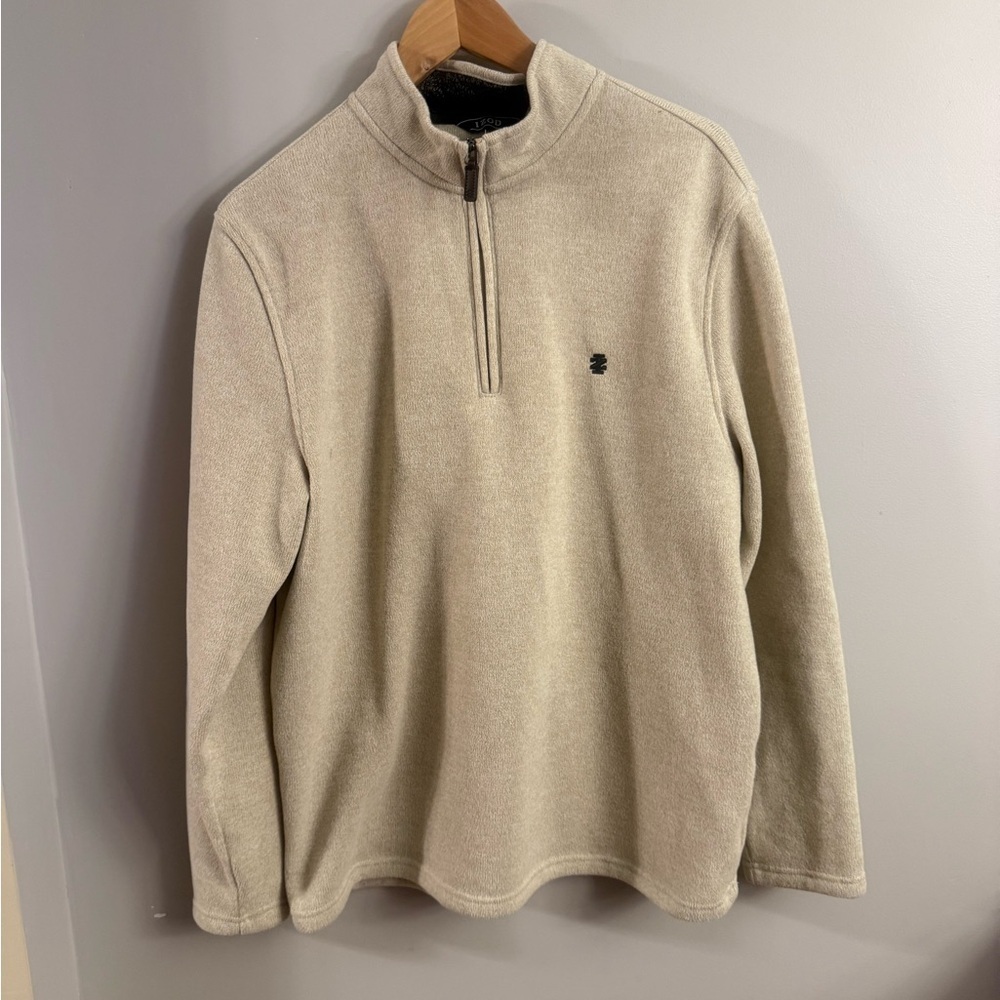 IZOD Oatmeal Quarter Zip Fleece Pullover Size Large